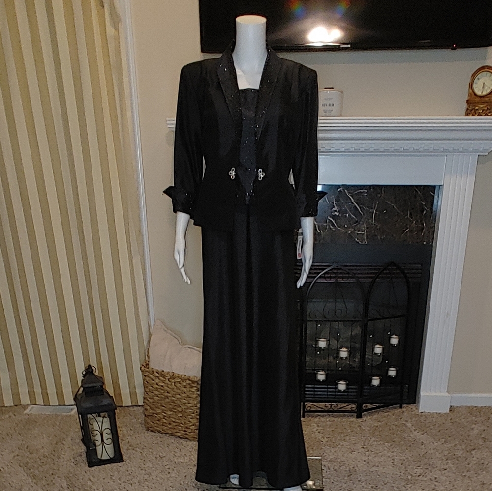 CACHET BLACK SHANTUNG 2 PC. DRESS W/ JACKET 8 - Picture 1 of 11